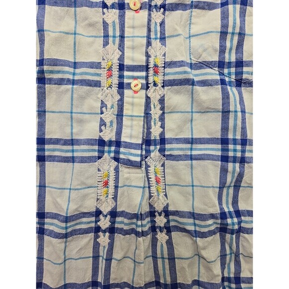 Johnny Was Women's Large Poplin Shirt Dress Tunic Plaid Embroidered Floral - Picture 6 of 15